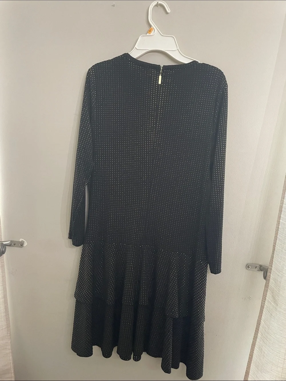 Michael Kors Black Long-Sleeve Tiered Dress with Metallic Dot Accents